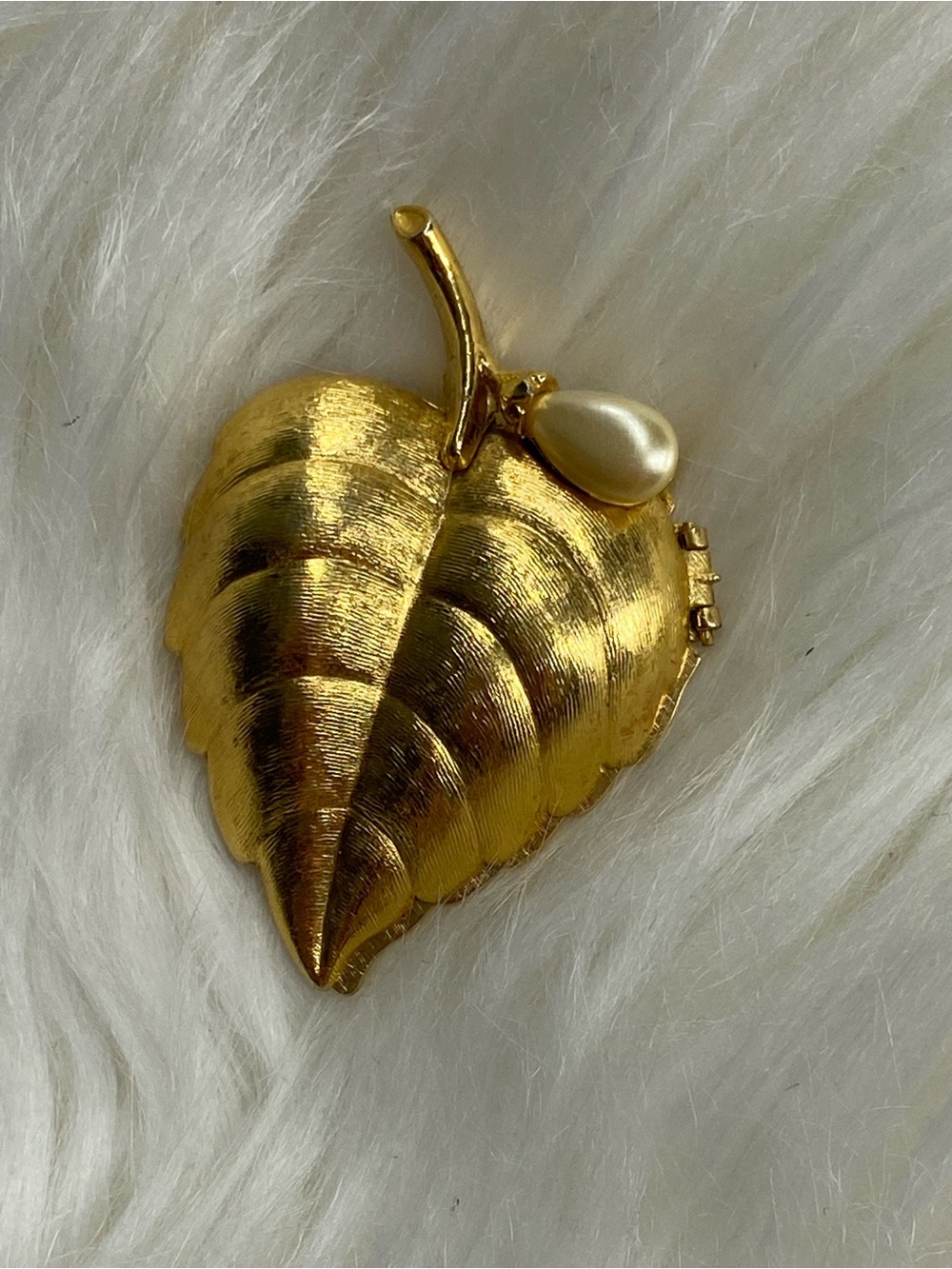 Gold Leaf Brooch with Pearl Accent - Women Jewelry